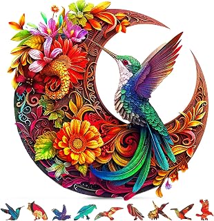 Unique Wooden Puzzles for Adults, Hummingbird Puzzle 200 Pieces 11.4" x 11.4", Animal Shaped Wood Puzzles Adult, Wooden Jigsaw Puzzles for Adults, Family Games for Kids and Adults