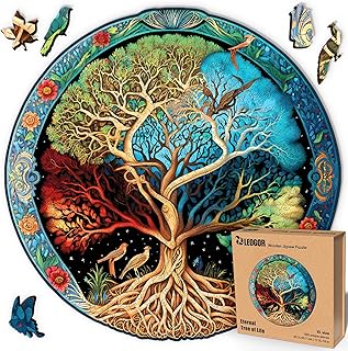 LEOGOR Eternal Tree of Life Wooden Jigsaw Puzzle for Adults 500 Piece, 5mm Thick Unique Shaped Crafts, 17.8x18 XL Size Family Game Relaxation Gift