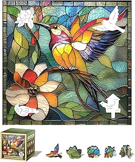 Qiuenisray Wooden Puzzle for Adults, Hummingbird Puzzle for Kid 6+ Ages | FSC Certified Wood Jigsaw Puzzle for Adults Older, Unique Gifts for Family Game, 50 Pieces 5.5x5.5 in Gift for Ages