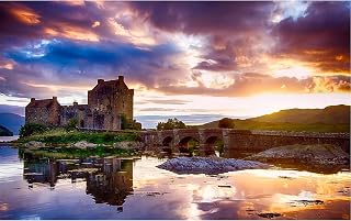 Eilean Donan Castle Scotland Sunset Landscape 1000 Piece Jigsaw Puzzle | Precision Fit Pieces with Back Letter Sorting, Full Size Matching Poster, Travel Lover Decor Gift 29.5x19.7"