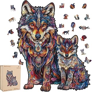 Ruikiyart Jigsaw Puzzles, Wolf Wooden Puzzles for Adults | Unique Shape Animal Puzzle with Puzzle Saver, Wall Decor, Puzzle Game Gifts for Boys, 5 mm Thick, 200 Pieces (9.4"*11.7")