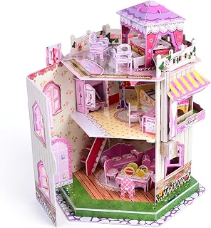 Sourcingbay 3D Dollhouse Puzzle Kit with LED Light, 101 Pieces, Ages 8+ | No glue or scissors needed; the finished 2-story house opens for display and imaginative play