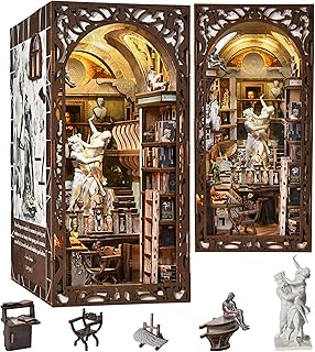 Bernini's Sculpture Workshop Book Nook Kit, DIY 3D Wooden Puzzle with LED | Miniature Art Studio, Library Bookshelf Decor, Bookend Insert with LED, 3D Wooden Craft Kit, Museum-inspired Model