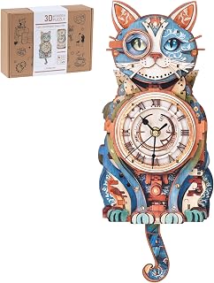 3D Puzzles for Adults, Detective Cat Clock 3D DIY Model Kit Crafts | 3D Wooden Puzzles for Adults, Room Home Decor DIY Wall Clock Kit, Holiday Birthday Christmas Day Gifts for Men Women