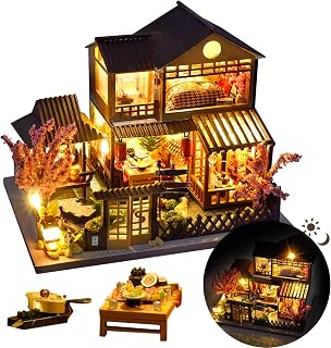 DIY Japanese Miniature House Kit Dollhouse Kit for Adults to Build | Mini House Kit with LED, Model Building Diorama Kits, Ideal Gifts for Birthday Christmas(Japanese Garden House)