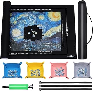 Puzzle Mat Roll Up for 1500 Pieces, Felt Puzzle Board Alternative Gift Set with 4 Sorting Trays and Inflatable Tube, Premium Puzzle Saver Mat for Storage, Portable Puzzle Rolling Mat