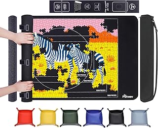 Pohxev Rubber Puzzle Mat Roll Up，Jigsaw Saver Pad Matt Rollup 46" x 26" Up to 1500 1000 500 Pieces, Upgraded Travel Storage Bag with 6 Sorting Trays Portable Keeper with Non-Slip Bottom.