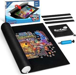 Jigsaw Puzzle Mat Roll Up, 51"x34" Jigsaw Storage Felt Mat, Jigroll up to 2,000 Pieces, Gift Box with Drawstring Storage Bag, 3 Elastic Band, Hand Pump, Portable Puzzle mat