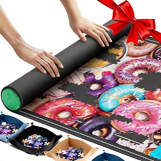 Lwoeo Extra Large Jigsaw Puzzle Mat Roll Up for 3000 Pieces | 53"x35" Puzzle Saver Pad with Non-Slip Rubber Bottom, 6 Sorting Trays & 1 Storage Bag, Portable Puzzle Organizer for Adults.