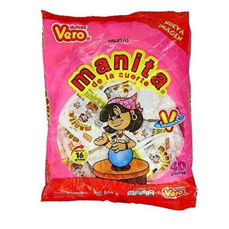 Vero Manita Paletas (Sabor Fresa) Strawberry Flavor Mexican Hard Candy LolliPops 40 Pcs 40 Count (Pack of 1)