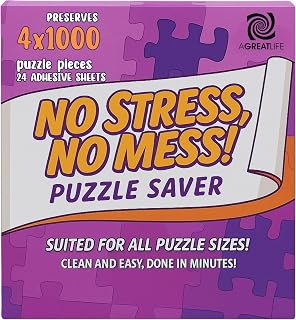AGREATLIFE 24 Adhesive Puzzle Saver Sheets - Preserve 4 x 1000 Pieces Jigsaw Puzzles - No Stress No Mess - Puzzle Glue Sheets Peel and Stick (24 Sheets with 8 Adhesive Hangers)