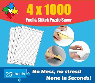25 Puzzle Saver Sheets Kit with Scraper and Hangers for 4 x 1000 Pieces | 25 peel and stick puzzle saver sheets with scraper and hangers help preserve up to four 1000-piece puzzles.