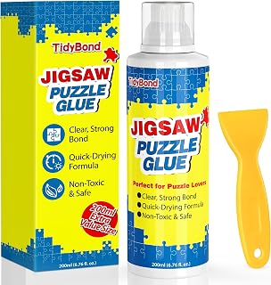 Jigsaw Puzzle Glue 6.76 fl oz, Clear Quick-Dry Sealer with Sponge Tip | Quick-Dry, Strong Non-Toxic Adhesive with Squeegee, Glossy Finish to Preserve Finished 1000, 3000 & 5000 Piece Puzzles