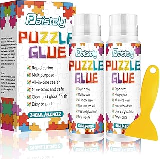 Puzzle Glue with New Sponge Head, Suitable for 1000/3000/5000 Pieces of Paper and Wood Puzzles, Clear Quick Dry Jigsaw Puzzle Glue, Used of Paper Puzzles (120ml*2)
