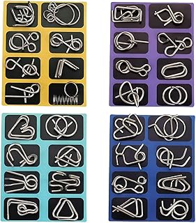 Metal Brain Teaser Puzzles, Set of 32 with Pouch, Steel IQ Games Physics Mind Metal Puzzles for Adults, Basket Stocking Stuffers for Boys Girls Adults Challenge Gifts