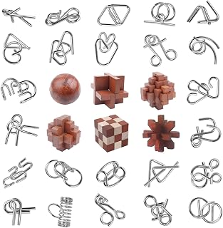 RLYLF 30pcs Brain Teaser Puzzles Game for Adults Teens and Kids | Ancient Wooden and Metal Puzzles 3D Educational Toys IQ Logic Train Family Games Party Favor Coffee Unlock Interlock Puzzles