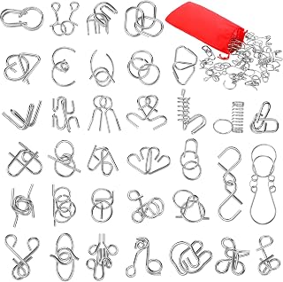 Metal Brain Teasers Set, Steel Iq Games with Pouch, Easy | Mind Teasers for Adults Boys Girls, Challenge Gifts Stocking Stuffers, Physics Logic Puzzles, Portable Storage Pouch Included