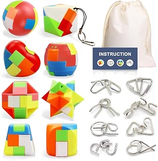 16 Pack Brain Teasers Puzzles for Kids & Adults, Brain Teasers Metal IQ Toys Puzzle Mind Game 3D Coil Cast Wire Unlock Interlock Magic Ball Puzzles for Teenagers