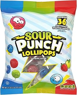Adams & Brooks, Inc. Sour Punch Lollipops Sour Fruit, Individually Wrapped 36 Count