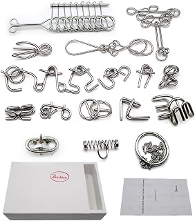 Zooshine 18 Sets Metal Brain Puzzles Teasers Games for Adults Kids | Different Level from Easy to Difficult Disentanglement Iron Link Unlock Interlock Toys for Party Classroom Gift Opction
