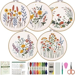 CYANFOUR 5 Pack Beginner Embroidery Kit for Adults with Video & Instruction | Easy to Learn Floral Embroidery Patterns, Includes Multiple Accessories, Gift for Craft Lovers