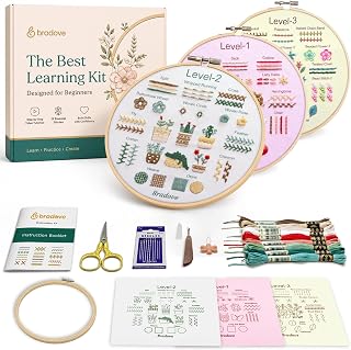 Bradove Beginner Embroidery Kit for Adults and Kids | Hand Embroidery Kit for Beginners with Patterns, Learn to Embroider Kit Adult Beginner, Stitches Practice, Learn to Sew