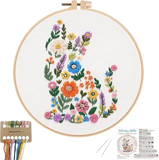 Nuberlic Embroidery Kit for Beginner,Floral Embroidery Practice Kit | DIY Pre-printed Cat Patterns 5.9Inch Fabric Complete Embroidery Supplies for Craft Easy Needlepoint Kit for Adults