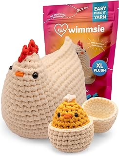Wimmsie Crochet Animal Kit for Beginners - Easy Beginner Crochet Kit for Kids - Amigurumi Chicken Chick & Egg - 3 Kawaii Stuffed Animals - Cute DIY Yarn Plush