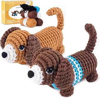 MOREJMTT Crochet Kit for Beginners, Learn to Crochet, Include Easy Knitting Soft Yarn, Step-by-Step Video Tutorial, Hook, Holiday Birthday Gift for Adults (Sausage Dog)