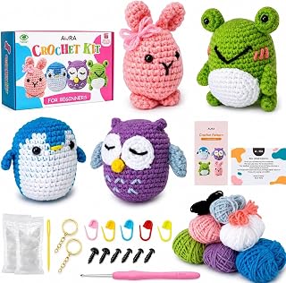 A-URA Learn to Crochet Kit for Beginners Kids and Adults, Premium 4 Animal Pattern Beginner Crochet Kits with Easy Tube Yarn & Step-by-Step Video Tutorials (Forest Friends&ndash;Standard Size)