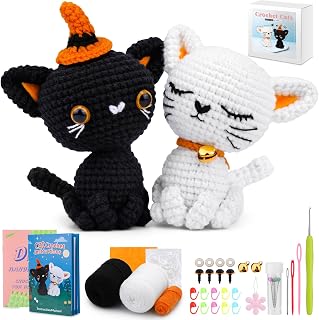 Pnytty 2Pcs Cat Crochet Starters Kits for Adult, Crochet Kit for Beginners | Crochet Animal Kit, Knitting Kit with Yarn, Crochet Hooks and Video Tutorials, Easy Crocheting for DIY Crart