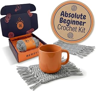 Absolute Beginner Crochet Kit for Adults, Level 1 Starter Kit with Videos | Adult crochet starter kit with yarn, hook & left and right-handed video tutorials. Learn to crochet 2 mug rugs