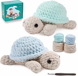 Eelexa Turtle Crochet Kit for Beginners, 2 Amigurumi Projects | Complete Crochet Starter Kit With Yarn, Hooks And Step-By-Step Video Tutorials For Two Turtle Projects