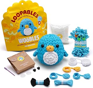 The Woobles Loopables Crochet Kit for Beginners (Pierre the Penguin) | As seen on Shark Tank, No crochet hook needed, fingerloop premade loops: Easy Peasy Loopable Yarn, pre-started piece