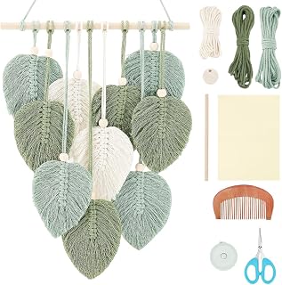 FREEBLOSS DIY Macrame Leaf Wall Hanging Beginners | Macrame Kit Leaf Woven Tapestry Feather Wall Hanging DIY Macrame Kit for Adults Birthday Gift