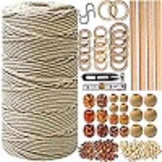 Macrame Kit for Beginners 227pcs &ndash; Macrame Wall Hanging Kit & Plant Hanger Kit, 225Y 3mm Cotton Cord, Wooden Beads Dowels Rings, DIY Craft Kit for Adults, Macrame Starter Kit Supplies