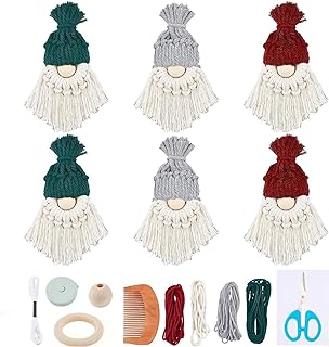 FREEBLOSS 6 Set DIY Macrame Christmas Gnomes Santa Claus Kit | DIY Macrame Santa Claus for Christmas Tree Decor Christmas Tree Hanging Gnomes Santa Elf Instructions Included Holiday Decor