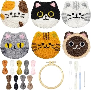 Morledoa Punch Needle Coasters Kit, Cat Punch Needle Kits Adults Beginner | Punch Needle Coasters Kit with Adhesive Felt, Yarns, Embroidery Hoop, Instruction