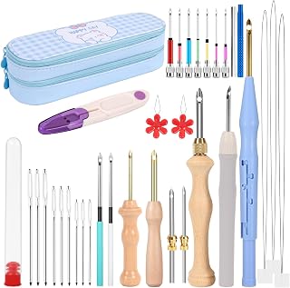35Pcs Punch Needle Kit Adult Beginner, Adjustable Punch Needle Tool | Different Size Needles & Storage Case, Wooden Handle Embroidery Pen Set for Gifts, Decoration & DIY Craft Project