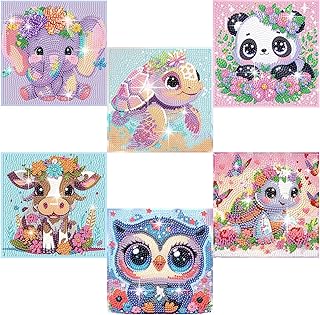Acelii 6 Pack 5D Cartoon Diamond Painting Kits for Kids Beginners | Cute Animals DIY Diamond Art Kit for Kids,Full Round Drill Big Gem Art for Kid,Home Wall Decoration 6X6 inch