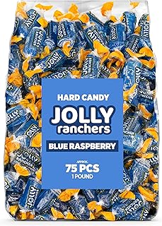 Blue Raspberry Jolly Ranchers Hard Candy - Original Flavor - 1 LB Bulk Bag | Approx. 75 Pcs. - Individually Wrapped Tart & Sweet Treats for Baby Showers, Back to School, Birthdays & Gift Bags