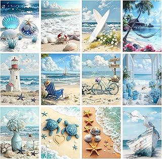 CreateJoy 12 Pack Beach Diamond Painting Kits for Adults - 5D Coast Diamond Art DIY Paint with Round Full Drill Diamonds Dots for Beginners, Gem Art Paintings for 12X16 Inch Home Wall Decor