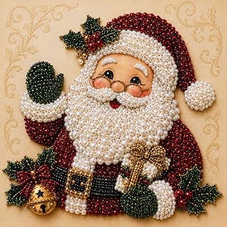 LJSCQF DIY Christmas Pearl Diamond Painting Art Kit with Frame, Home Wall Decor Art Craft Kit, Holiday Christmas Wall Decor, Handmade Home Decoration Gift (Santa Claus, 7.8x7.8in)
