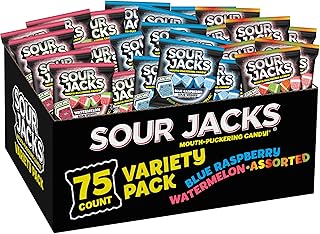 Sour Jacks Sour Gummy Wedges Variety Pack, Gluten Free, 0.5 oz, 75 Ct | Watermelon, Blue Raspberry & Assorted Fruits, signature tangy sour sugar coating, fun treat for kids, teens & adults