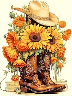 Diamond Art Kits for Adults & Beginners, Cowboy Boot Diamond Painting Kit | 5D Full Drill Gem Art with Sunflower and Cowboy Hat, Round Diamond Dots, Home Wall Decor & Gift, 12 x 16 Inch