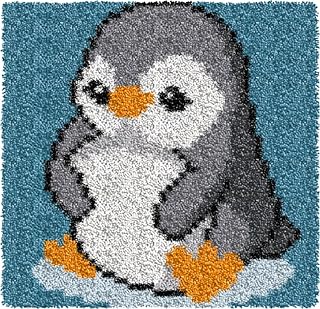 YP Latch Hook Kits for Kids Adults DIY Rug Tapestry Kits with Printed Canvas Embroidery Kits Festival Gifts Home Decoration (Penguin,11.8inch X 11.8inch)