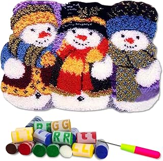 DL-YTG Latch Hook Kits Rug Snowman Crochet Yarn Cushion Colour Pre-Printed Canvas Cover Rug Needlework DIY Hook and Latch Kit Christmas Home Decoration 52x38cm/20 X15inch