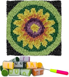 YP Sunflower Latch Hook Rug Kit for Adults Beginners - 12x12 Inch DIY Craft Crochet Rug, Beginner-Friendly Art Project for Home Decor, Easy-to-Make Needlecraft Kit