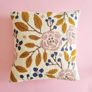 Latch Hook Kits Pillow Plant Flower Leaves Printed Canvas Cushion Crochet Yarn Needlework Hook Latch DIY Kit Embroidery Pillowcase Rug Cover Home Sofa Christmas Decoration 43x43cm