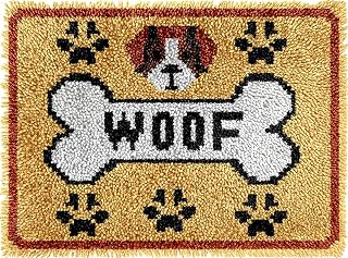 Dog Bone Latch Hook Rug Kits for Adults Beginners, Pre-Printed 20" x 15" | All-in-One DIY Carpet Making Kit, Easy Craft Relaxing Hobby for Wall Art Hanging Hoom Decor